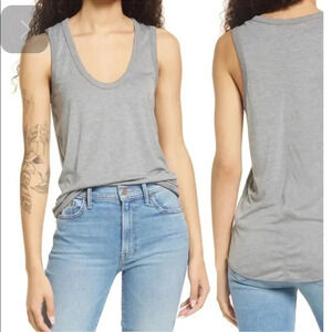 Topshop Nordstrom Gray Vneck  Soft  Round Hem Tank Top-Size 10